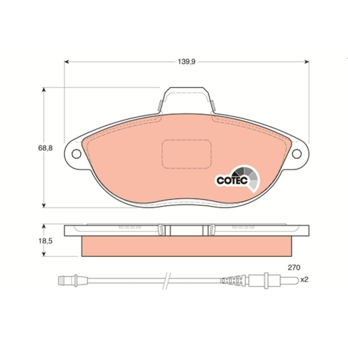 Bremsbelagsatz Scheibenbremse Trw GDB1216 Cotec für Citroën Fiat Peugeot