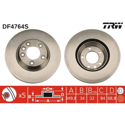 TRW 1X Bremsscheibe Vorderachse für Audi Porsche Seat Skoda VW Links