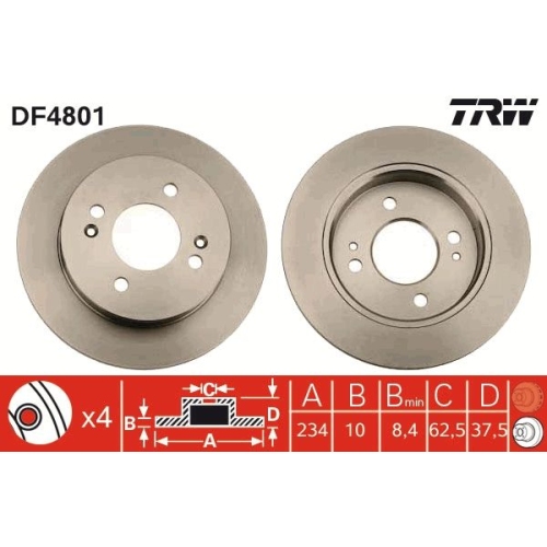 TRW 2X Bremsscheibe Hinterachse für Hyundai Kia