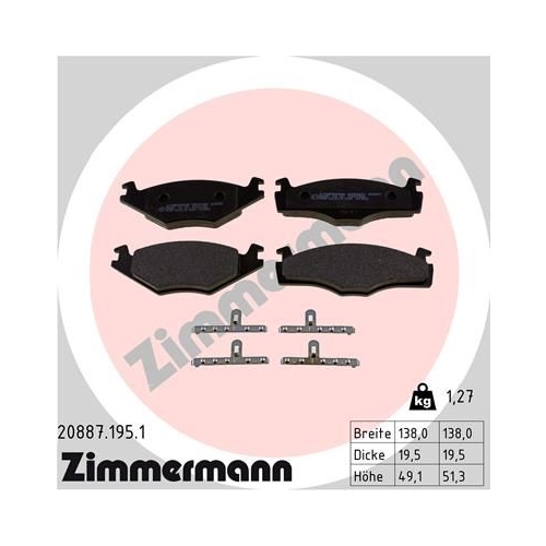 Bremsbelagsatz Scheibenbremse Zimmermann 20887.195.1 für Vag Vw (svw)