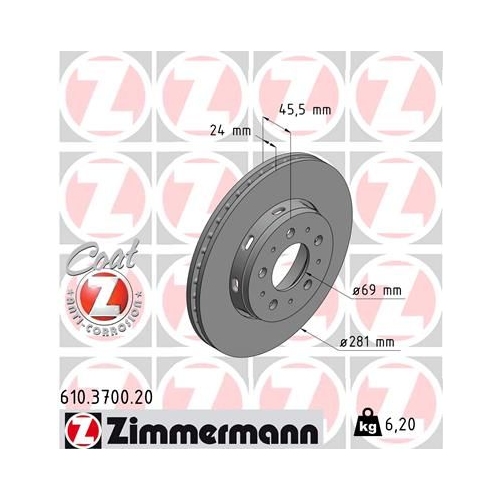 Zimmermann 2X Bremsscheibe Vorderachse Coat Z für Mitsubishi Volvo