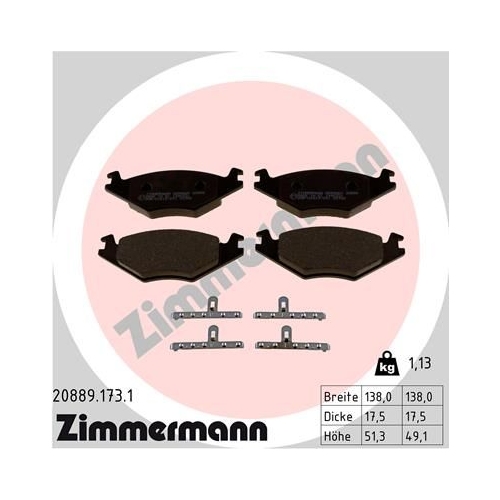 Bremsbelagsatz Scheibenbremse Zimmermann 20889.173.1 für Vag Vorderachse