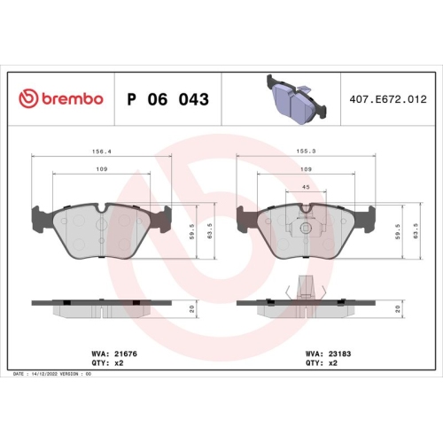 Bremsbelagsatz Scheibenbremse Brembo P06043 Prime Line für Bmw Rover Vorderachse