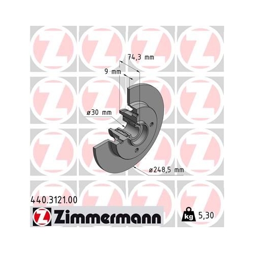 Zimmermann 1X Bremsscheibe Hinterachse für Citroën/peugeot