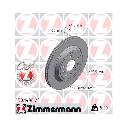 Zimmermann 2X Bremsscheibe Hinterachse Coat Z für Fiat Opel Saab