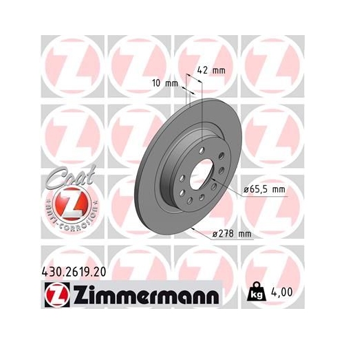 Zimmermann 2X Bremsscheibe Hinterachse Coat Z für Opel General Motors