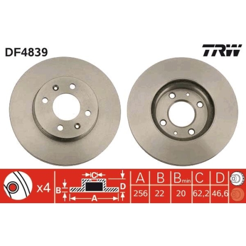 TRW 2X Bremsscheibe Vorderachse für Hyundai Kia