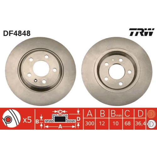 TRW 2X Bremsscheibe Hinterachse für Audi VW