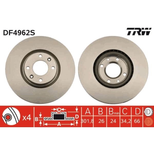 TRW 1X Bremsscheibe Vorderachse für Citroën Opel Peugeot Vauxhall DS