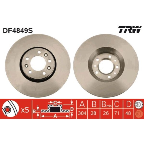 TRW 1X Bremsscheibe Vorderachse für Citroën Fiat Peugeot