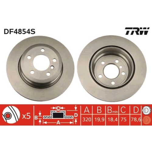 TRW 1X Bremsscheibe Hinterachse für Bmw für Fahrzeuge Mit 3. Sitzreihe