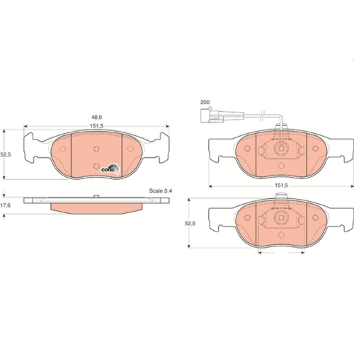 Bremsbelagsatz Scheibenbremse Trw GDB1291 Cotec für Alfa Romeo Fiat Lancia