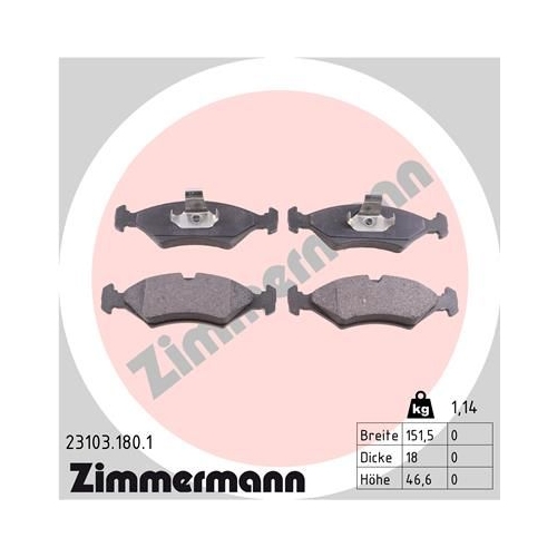 Bremsbelagsatz Scheibenbremse Zimmermann 23103.180.1 für Ford Mazda Vorderachse