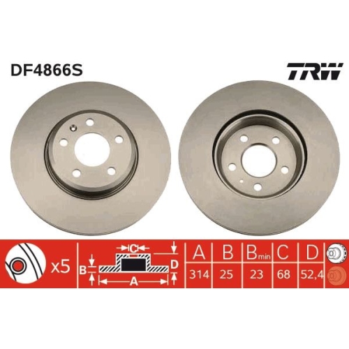 TRW 1X Bremsscheibe Vorderachse für Audi Skoda VW