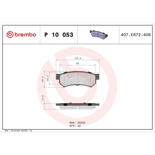 Bremsbelagsatz Scheibenbremse Brembo P10053 Prime Line für Suzuki Chevrolet