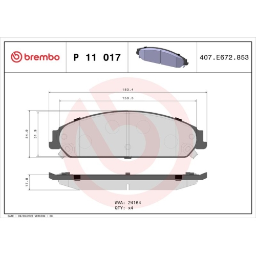 Bremsbelagsatz Scheibenbremse Brembo P11017 Prime Line für Chrysler Dodge Fiat