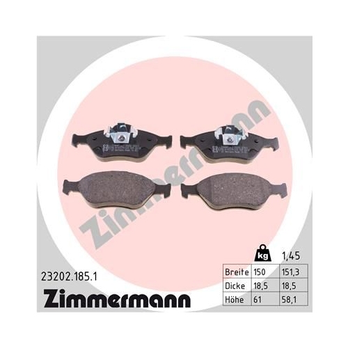 Bremsbelagsatz Scheibenbremse Zimmermann 23202.185.1 für Ford Mazda Vorderachse