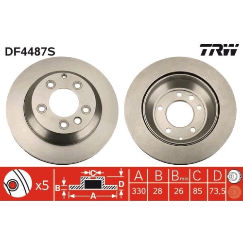 TRW 1X Bremsscheibe Hinterachse für Audi Porsche Seat Skoda VW