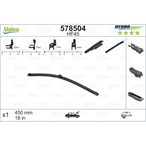 Balai D'essuie Glace Valeo 578504 Hydroconnect pour Alfa Romeo Audi Bmw Citroën