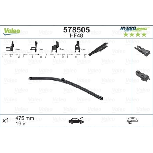 Wischblatt Valeo 578505 Hydroconnect für Audi Bmw Ford Mercedes Benz Nissan Seat