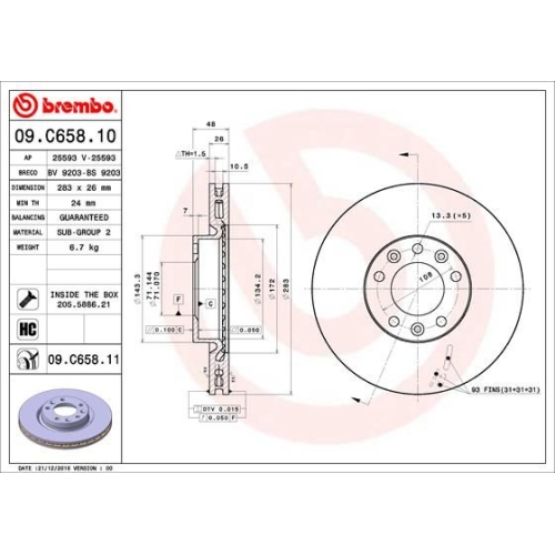 2X Brembo Bremsscheibe Prime Line - Uv Coated für Citroën Peugeot