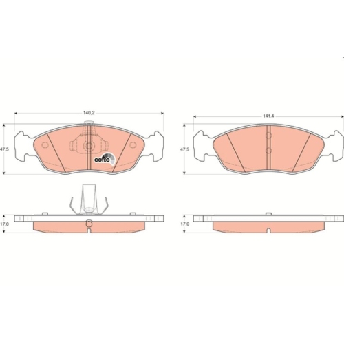 Bremsbelagsatz Scheibenbremse Trw GDB1322 Cotec für Citroën Peugeot Vorderachse