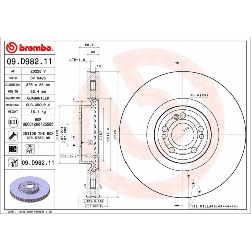 Bremsscheibe Brembo 09.D982.11 Prime Line - Uv Coated für Mercedes Benz