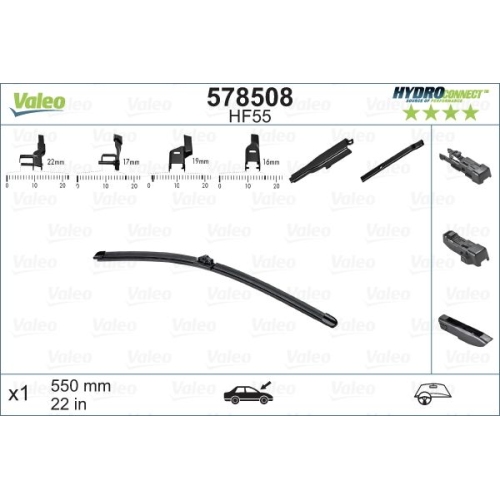 Spazzola Tergi Valeo 578508 Hydroconnect per Audi Bmw Citroën Ford Mercedes Benz