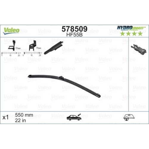 Wischblatt Valeo 578509 Hydroconnect für Citroën Ford Beifahrerseitig Hinten