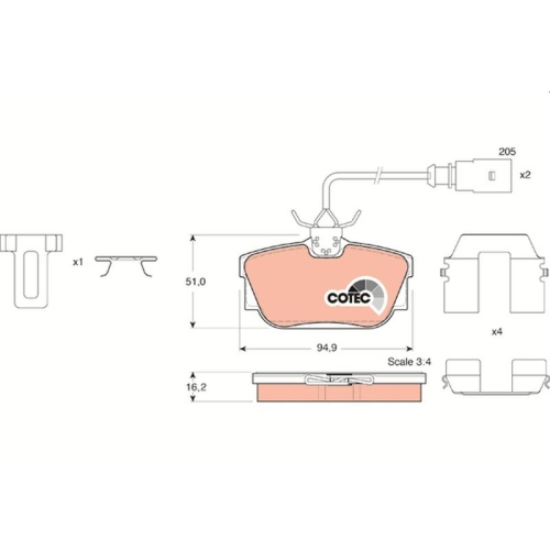 Bremsbelagsatz Scheibenbremse Trw GDB1326 Cotec für Ford Seat VW Hinterachse