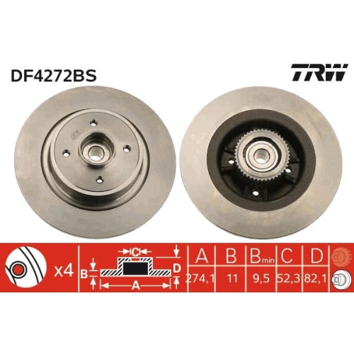 TRW 1X Bremsscheibe Hinterachse für Renault