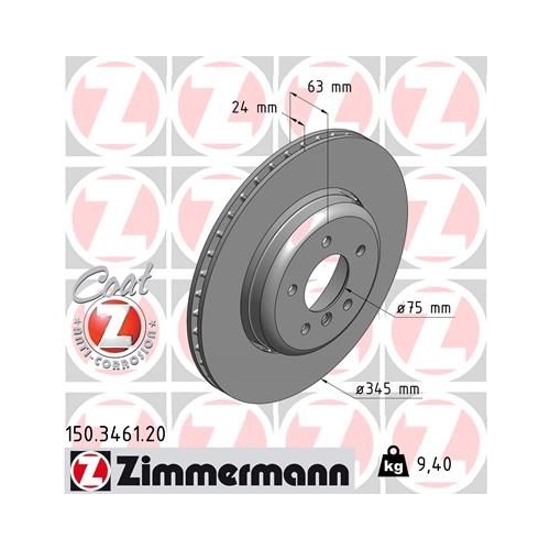 Zimmermann 2X Bremsscheibe Hinterachse Coat Z für Bmw