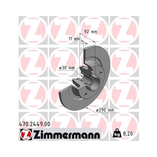 Zimmermann 1X Bremsscheibe Hinterachse für Renault