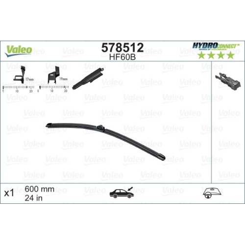 Wischblatt Valeo 578512 Hydroconnect für Citroën Ford Peugeot Beifahrerseitig