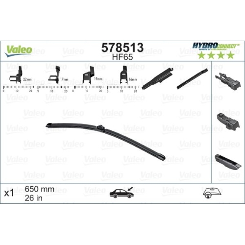 Wischblatt Valeo 578513 Hydroconnect für Audi Bmw Citroën Ford Mercedes Benz VW