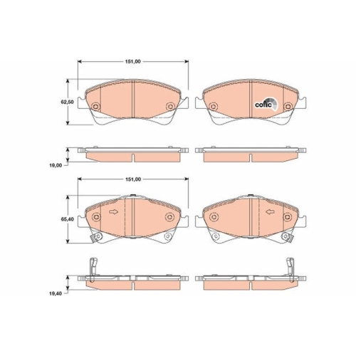 Bremsbelagsatz Scheibenbremse Trw GDB3479 Cotec für Toyota Vorderachse