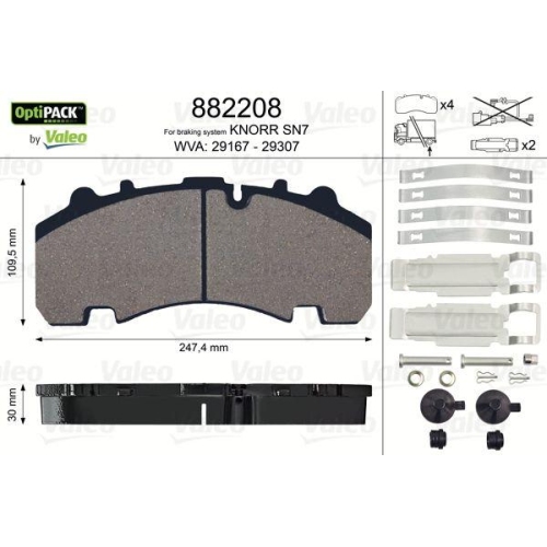 Bremsbelagsatz Scheibenbremse Valeo 882208 Optipack für Man Bpw Meritor