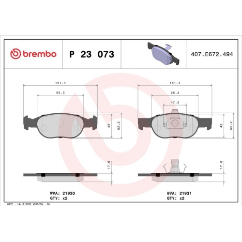 Bremsbelagsatz Scheibenbremse Brembo P23073 Prime Line für Alfa Romeo Fiat