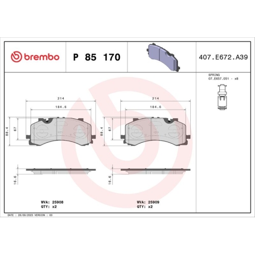 Bremsbelagsatz Scheibenbremse Brembo P85170 Prime Line für Audi Seat Skoda VW