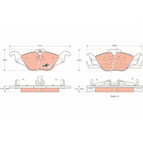 Bremsbelagsatz Scheibenbremse Trw GDB1351 Cotec für Opel Vauxhall Chevrolet