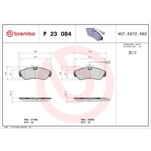 Bremsbelagsatz Scheibenbremse Brembo P23084 Prime Line für Citroën Fiat Peugeot