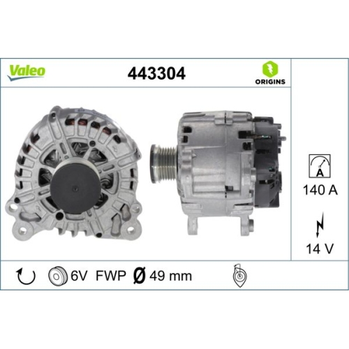 Generator Valeo 443304 Valeo Origins New Oe Technologie für Audi Seat Skoda VW