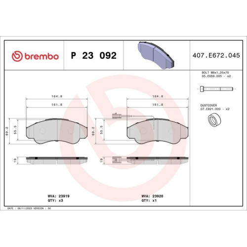 Bremsbelagsatz Scheibenbremse Brembo P23092 Prime Line für Citroën Fiat Peugeot