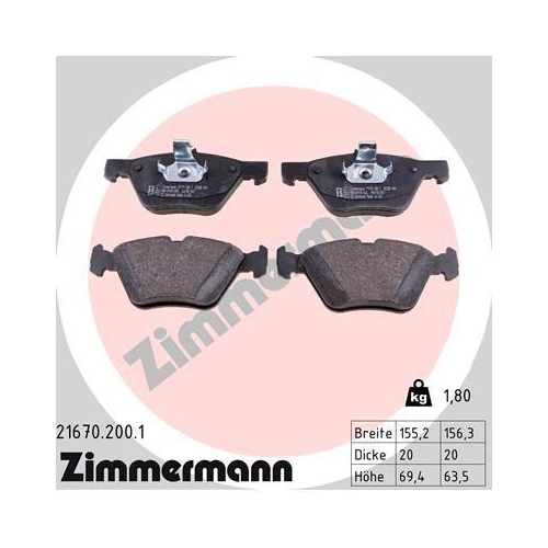 Bremsbelagsatz Scheibenbremse Zimmermann 21670.200.1 für Chrysler Mercedes Benz