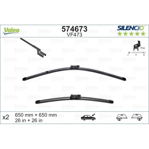 Wischblatt Valeo 574673 Silencio Flat Blade Set für Opel Peugeot Vauxhall Vorne