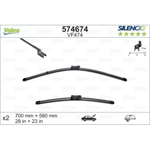 Wischblatt Valeo 574674 Silencio Flat Blade Set für Opel Vauxhall Vorne