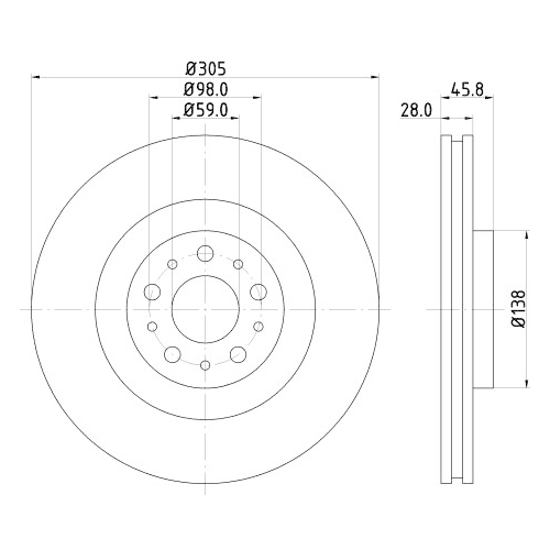 Bremsscheibe Hella Pagid 8DD 355 129-351 Pro High Carbon für Fiat Opel Bpw