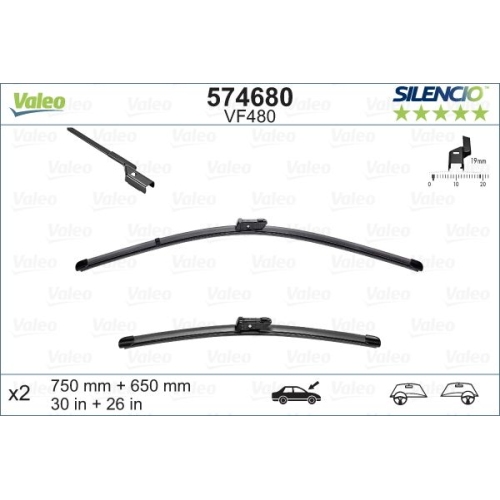 Wiper Blade Valeo 574680 Silencio Flat Blade Set for Citroën Ford Peugeot DS