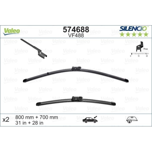 Wischblatt Valeo 574688 Silencio Flat Blade Set für Citroën Opel Peugeot Renault