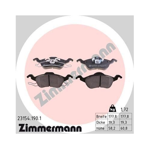 Bremsbelagsatz Scheibenbremse Zimmermann 23154.190.1 für Ford Vorderachse